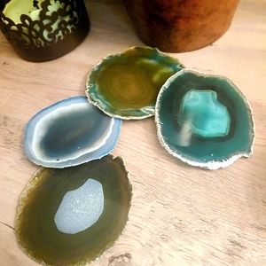 SOoOo RARE!!! GREEN 🌿 GODDESS Agate Coasters ~ Set of 4